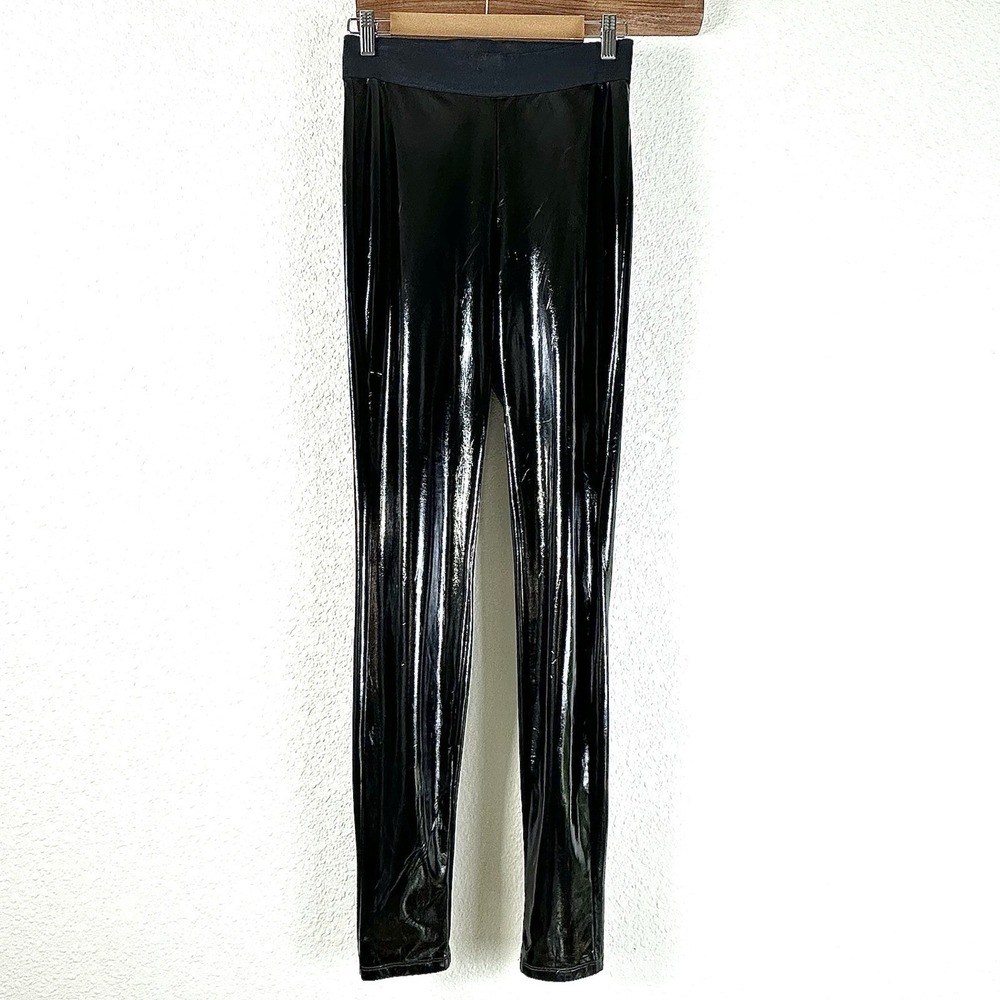 7 For All Mankind Liquid Leggings Jet Black PU Coated Faux Leather Pants Women S